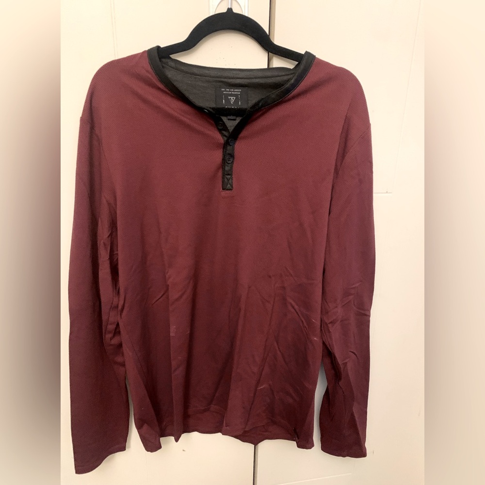 GUESS LONG SLEEVES SHIRT STYLISH BURGUNDY SIZE LARGE
